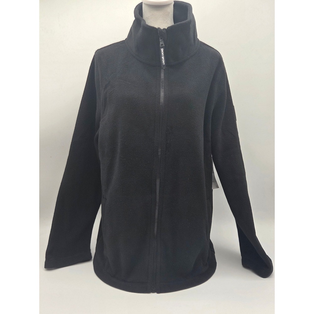 DKNY Sport Women's XL Black Fleece Full Zip Funnel Neck Jacket NWT 101-930